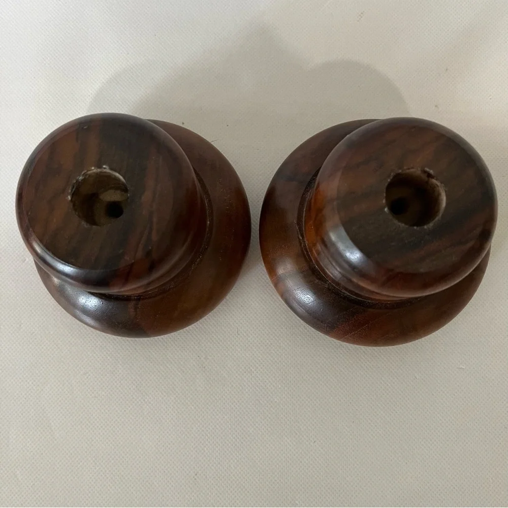 Vintage Wood Chunky Candle Holders Set of Two MCM